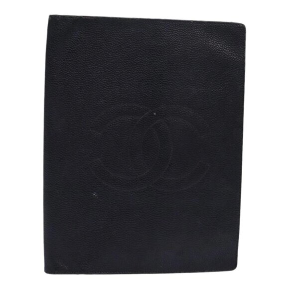 CHANEL COCO Mark Note Cover Calf Skin Black CC Auth bs16686 - Picture 1 of 16